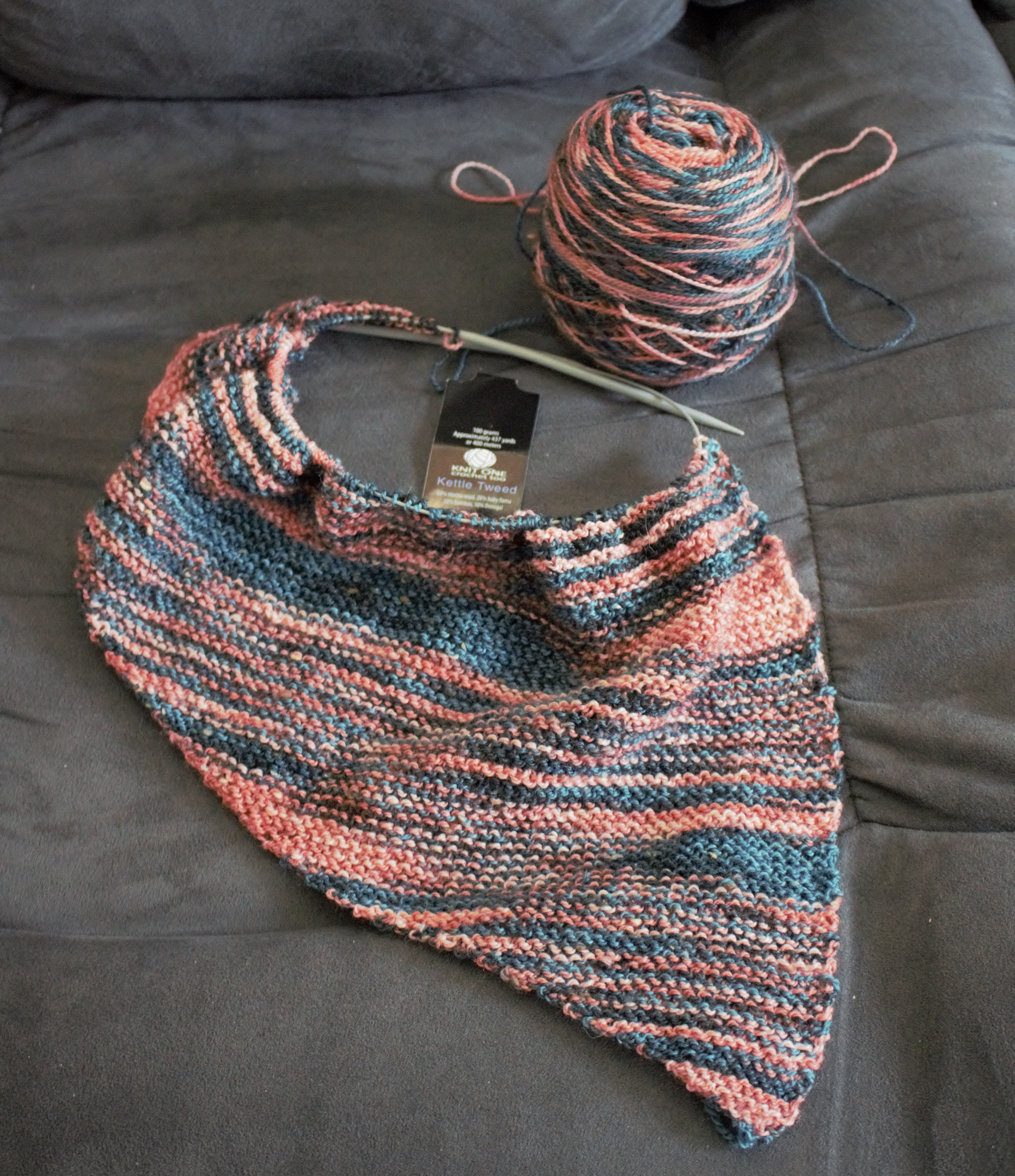 teal and pink tweed cowl