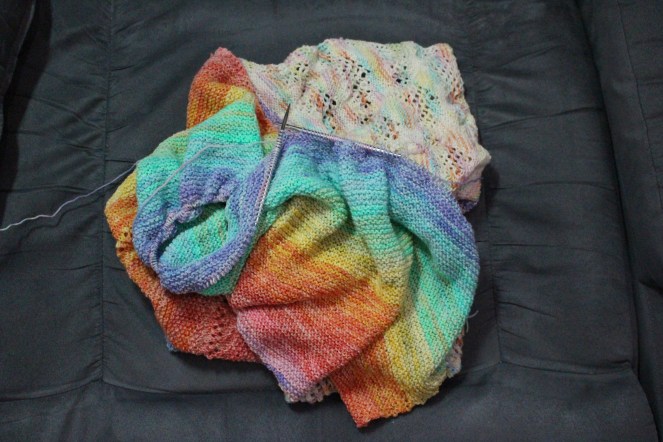 rainbow shawl in progress